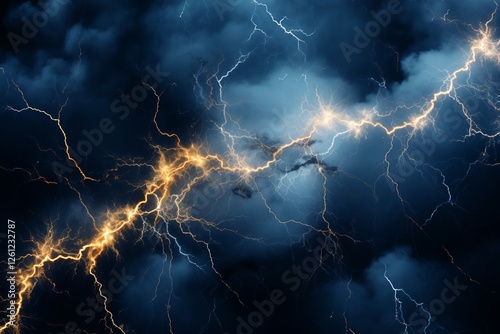 Dark storm clouds gather as intense lightning strikes across the sky, illuminating the night and creating a dramatic atmosphere filled with tension and energy.