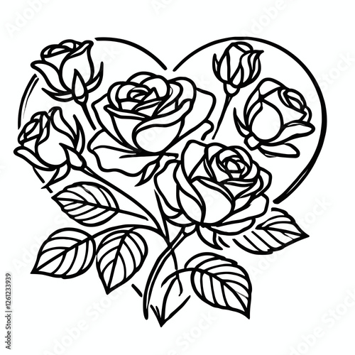 Wallpaper Mural Elegant lineart heart with roses, perfect for tattoos and romantic designs Torontodigital.ca