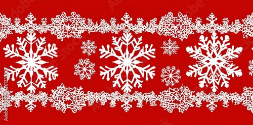 A red Christmas card with white snowflakes, showcasing a simple line drawing and leaving room for text in the middle of the image.