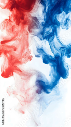 Minimalistic background vibrant smoke effects left side filled with intense red smoke right side with blue smoke no other objects or details just a clean empty whit photo