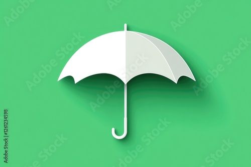 A minimalistic white umbrella depicted against a vibrant green background, signifying simplicity and elegance while adding a modern touch to artistic expressions and designs. photo