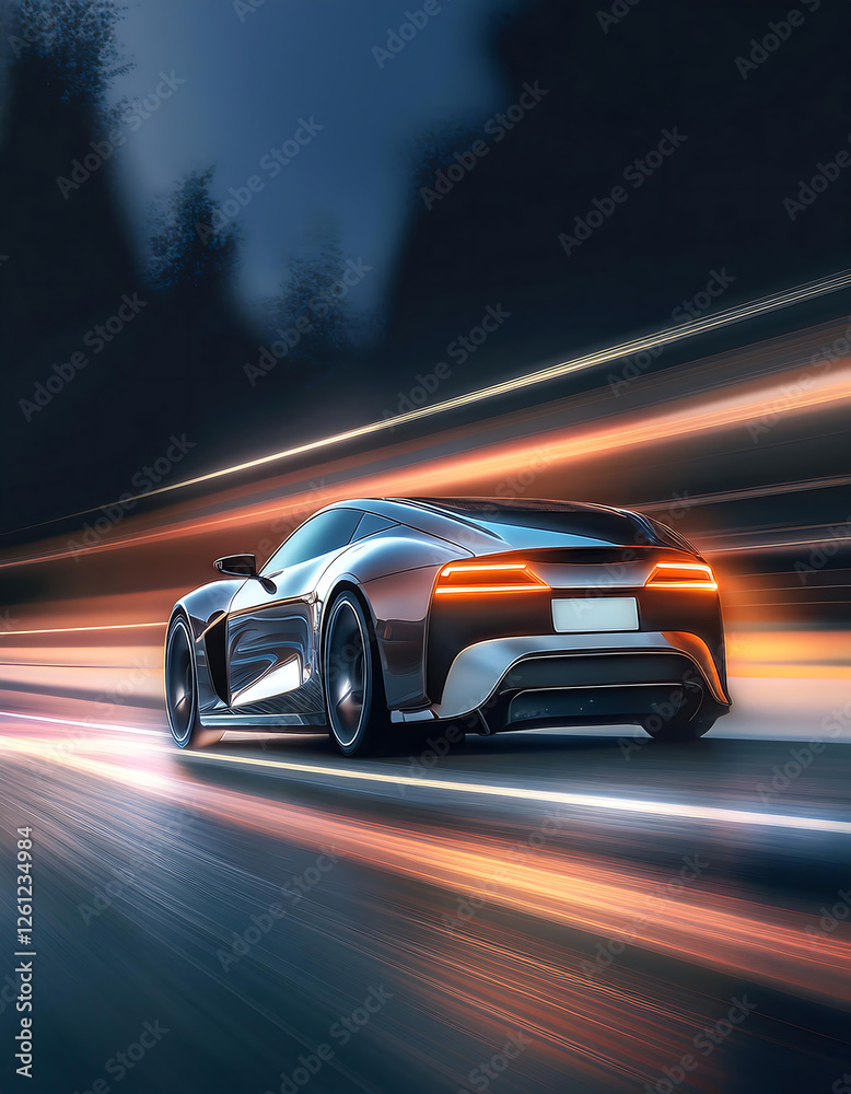 Naklejka premium sport car on the road wallpaper