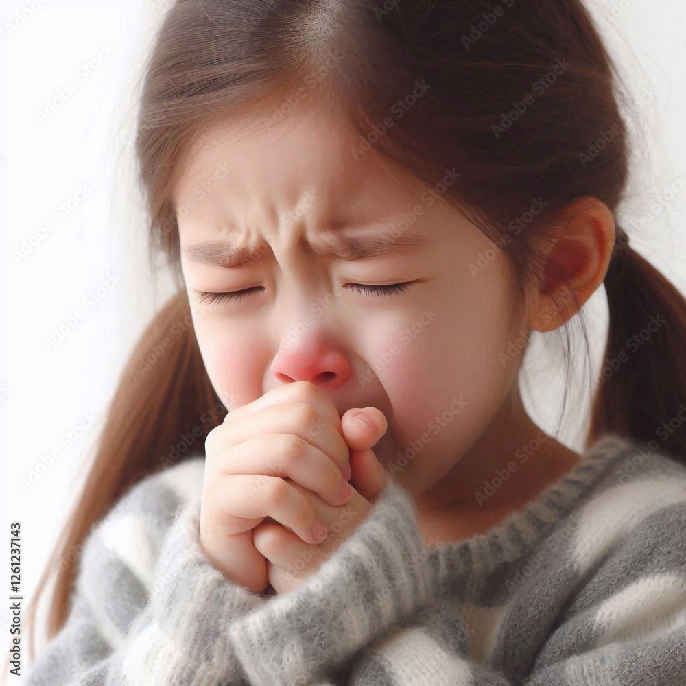 Sick coughing child on white background Sick coughing child on white background