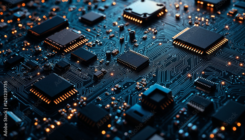High-Tech Circuit Board with Intricate Electronic Pathways with Copy Space High-Tech Circuit Board with Intricate Electronic Pathways with Copy Space