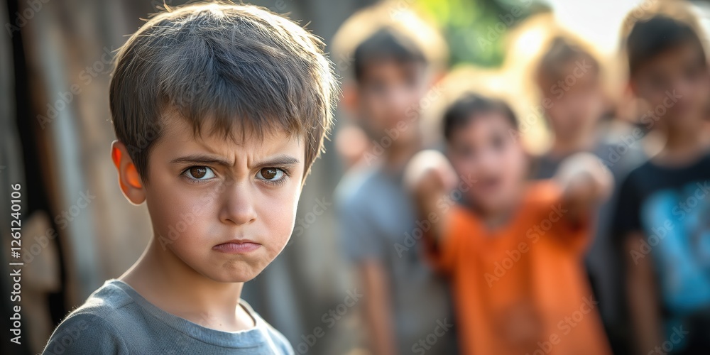 Fototapeta premium Furious young boy clenching fists, intense frustration and emotional expression in school