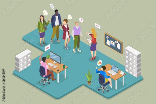 3D Isometric Flat Vector Illustration of New Members of a Team , Company Onboarding Process