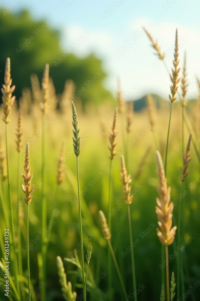 Wild, tall prairie grasses swaying gently in breeze, gold, prairie grass, dawn Wild, tall prairie grasses swaying gently in breeze, gold, prairie grass, dawn