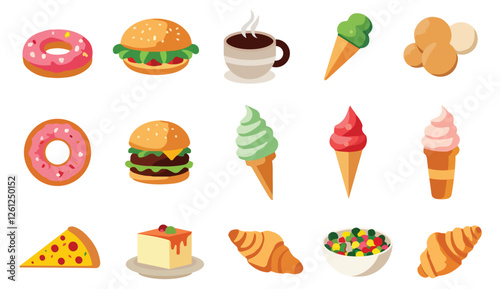 Food flat Illustration Icons set, Food Vector Art Illustration Clipart. set of food Illustration bundle	