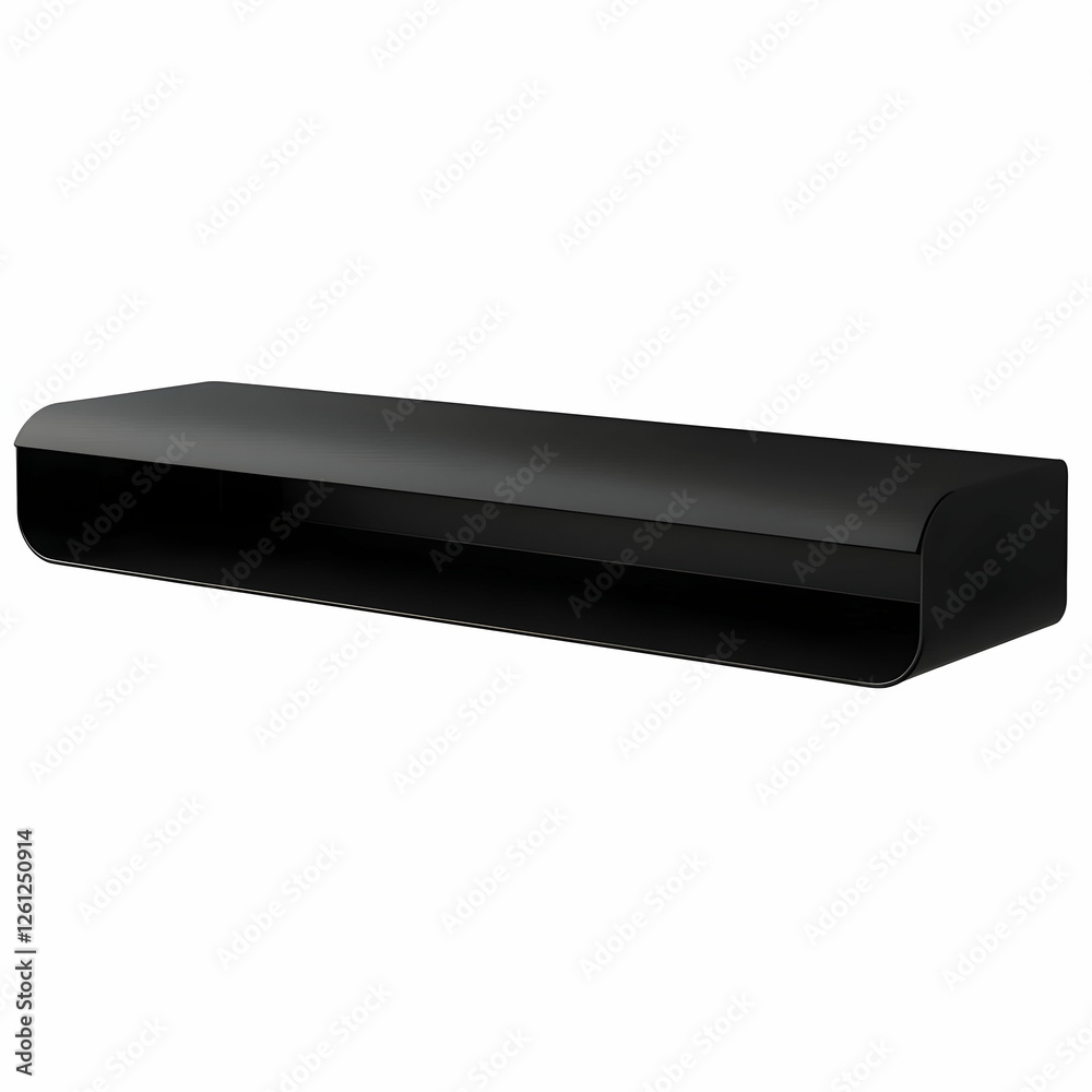 Black floating shelf on white background, ideal for minimalist home decor Black floating shelf on white background, ideal for minimalist home decor