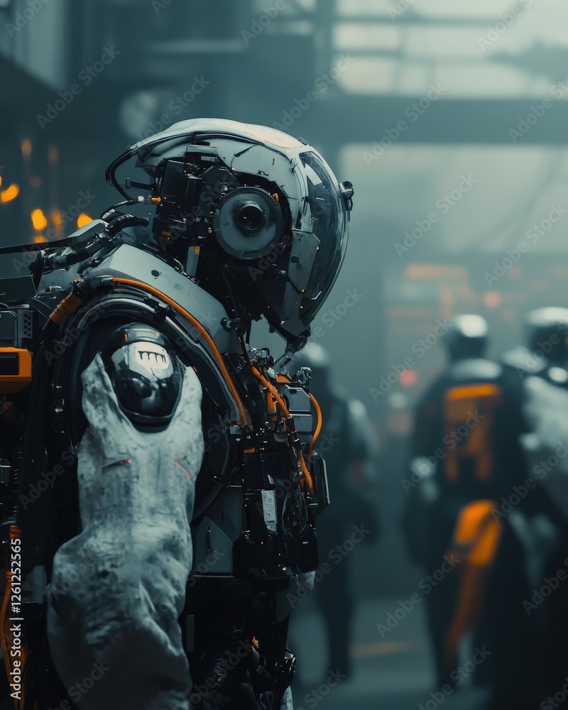 A team of engineers testing AI-powered industrial exoskeletons, enhancing worker efficiency and reducing strain, futuristic factory setting A team of engineers testing AI-powered industrial exoskeletons, enhancing worker efficiency and reducing strain, futuristic factory setting