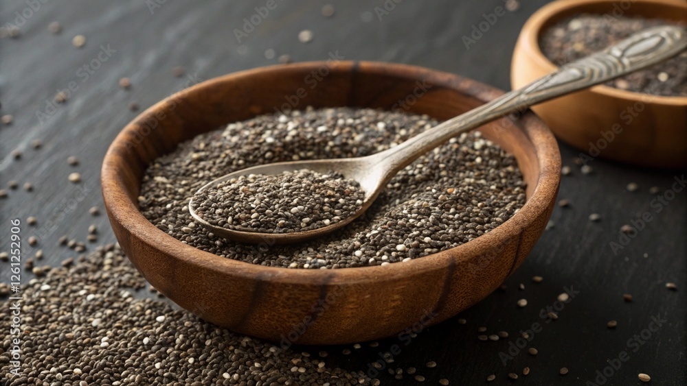 Chia Seeds Close-up, Superfood, Omega 6 Chia Seeds Close-up, Superfood, Omega 6