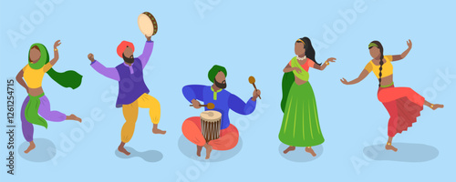 3D Isometric Flat Vector Set of India Culture, Art and Music, Collection of Indian Street Artists Showcasing The Vibrant Culture And Talent