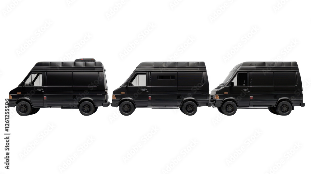 Black delivery vans on transparent background Black delivery vans on transparent background