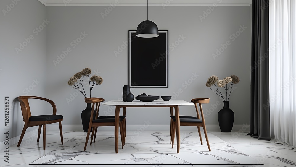 Fototapeta premium Contemporary Minimalism: A Luxurious Dining Room Design 