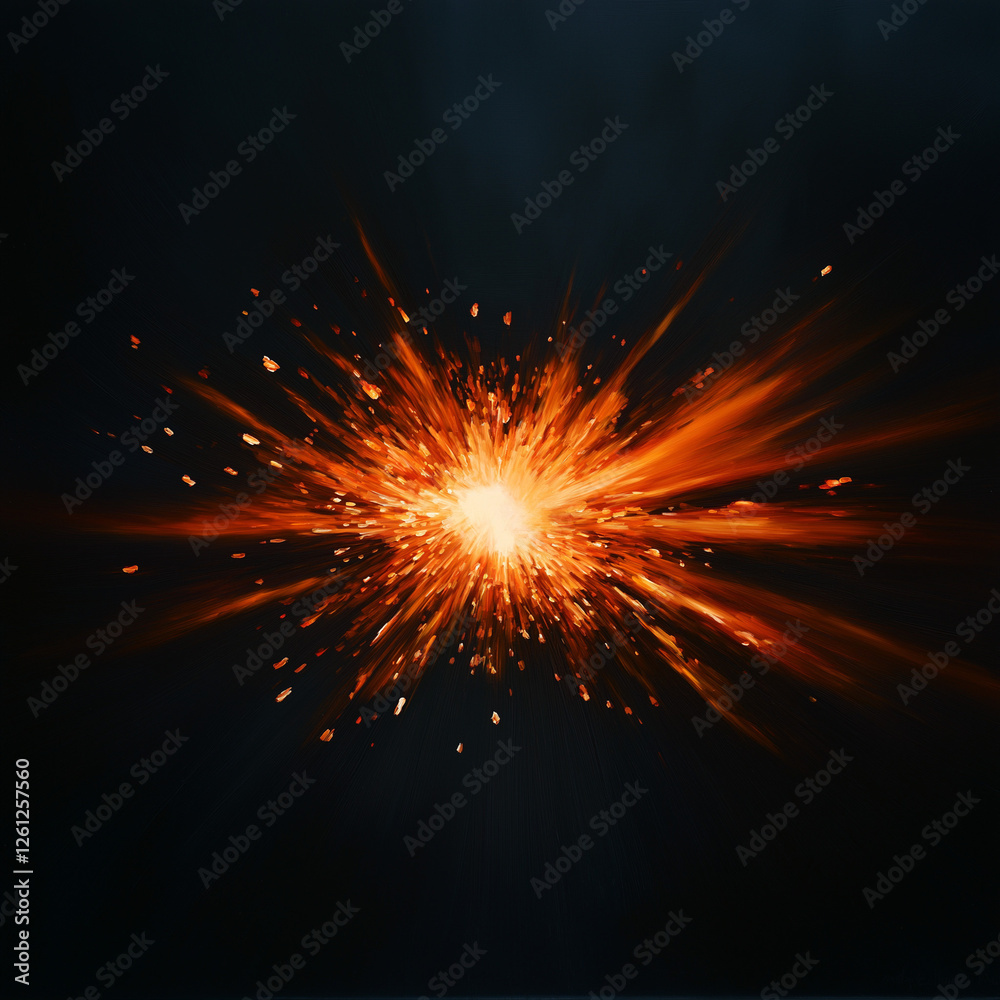 Obraz premium Dramatische Explosion mit leuchtendem Feuer und dynamischen Lichtstrahlen
