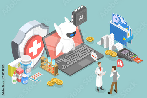 3D Isometric Flat Vector Illustration of Health Care Automation, Future Technoligies