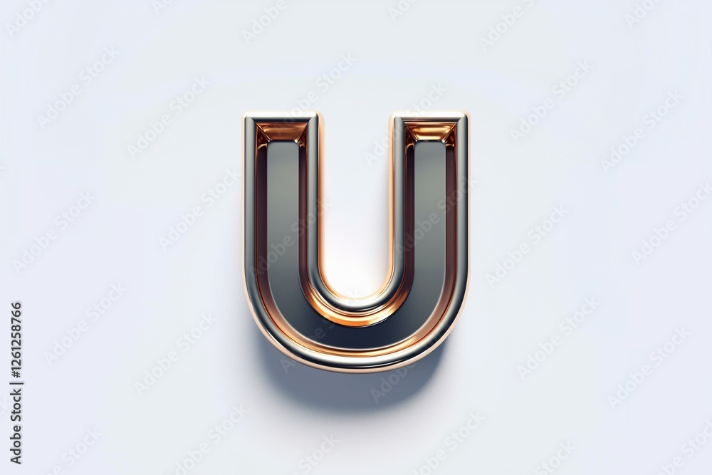 Letter U designed with new and clean metallic effect texture isolated on white background Letter U designed with new and clean metallic effect texture isolated on white background