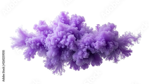 An isolated purple smoke plume is dense and detailed, resembling a cloud of pollution billowing smoke against transparent  background