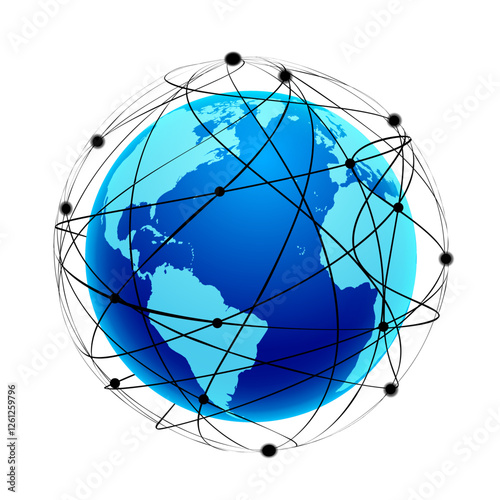 Global Communication Network, Globe with Connections, Technology Illustration