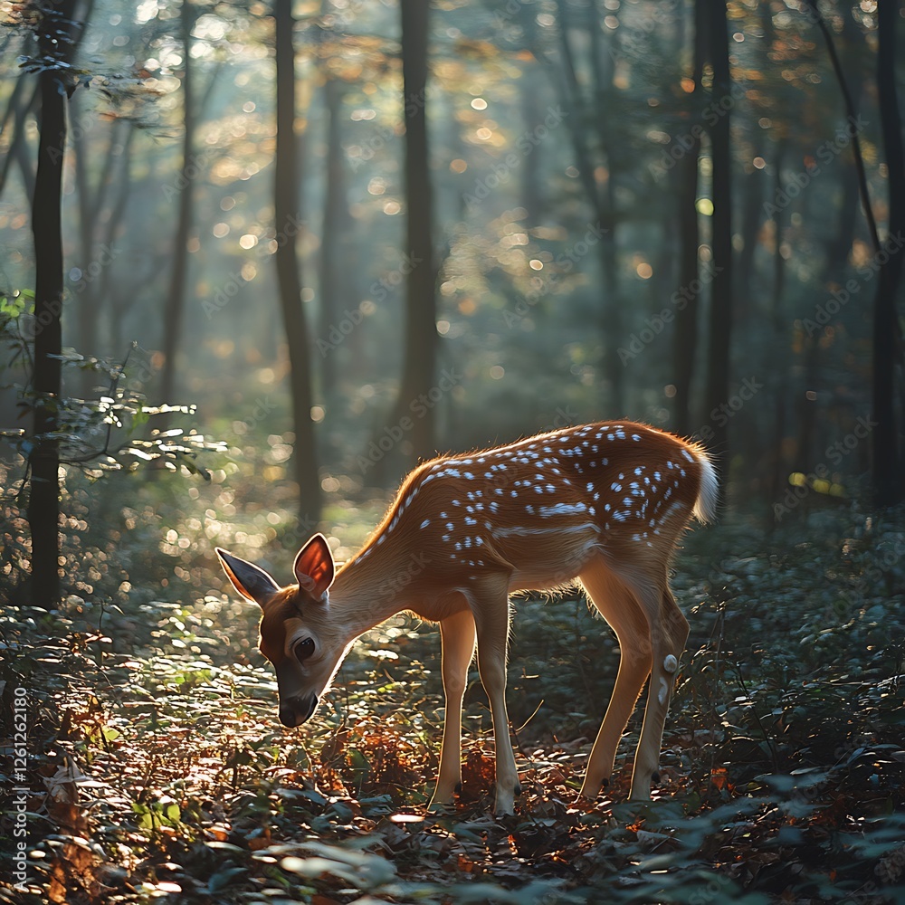 Fototapeta premium Baby deer drinking forest high resolution hd photo