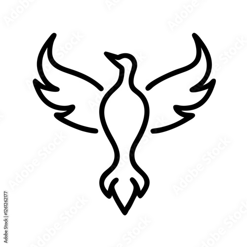 Phoenix icon with elegant wings in simple line art style on white background