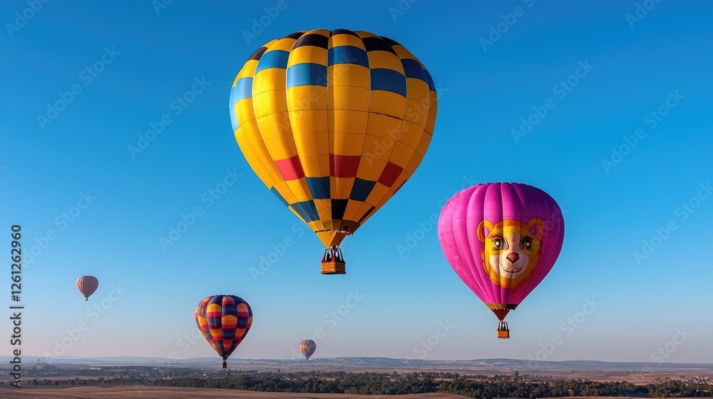Obraz premium Colorful hot air balloons soaring over a vast landscape