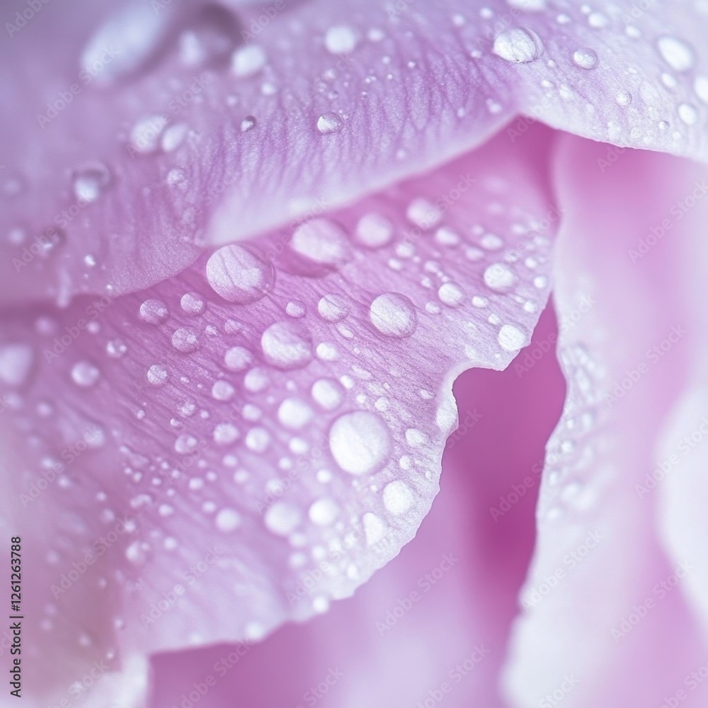 Closeup of Dew Drops on Soft Pink Flower Petals Closeup of Dew Drops on Soft Pink Flower Petals
