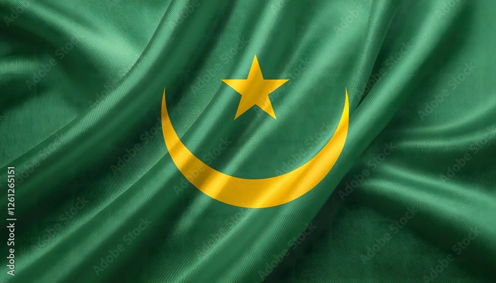 Vibrant Mauritania Islands flag waving with luxurious satin texture - Patriotic and cultural symbol