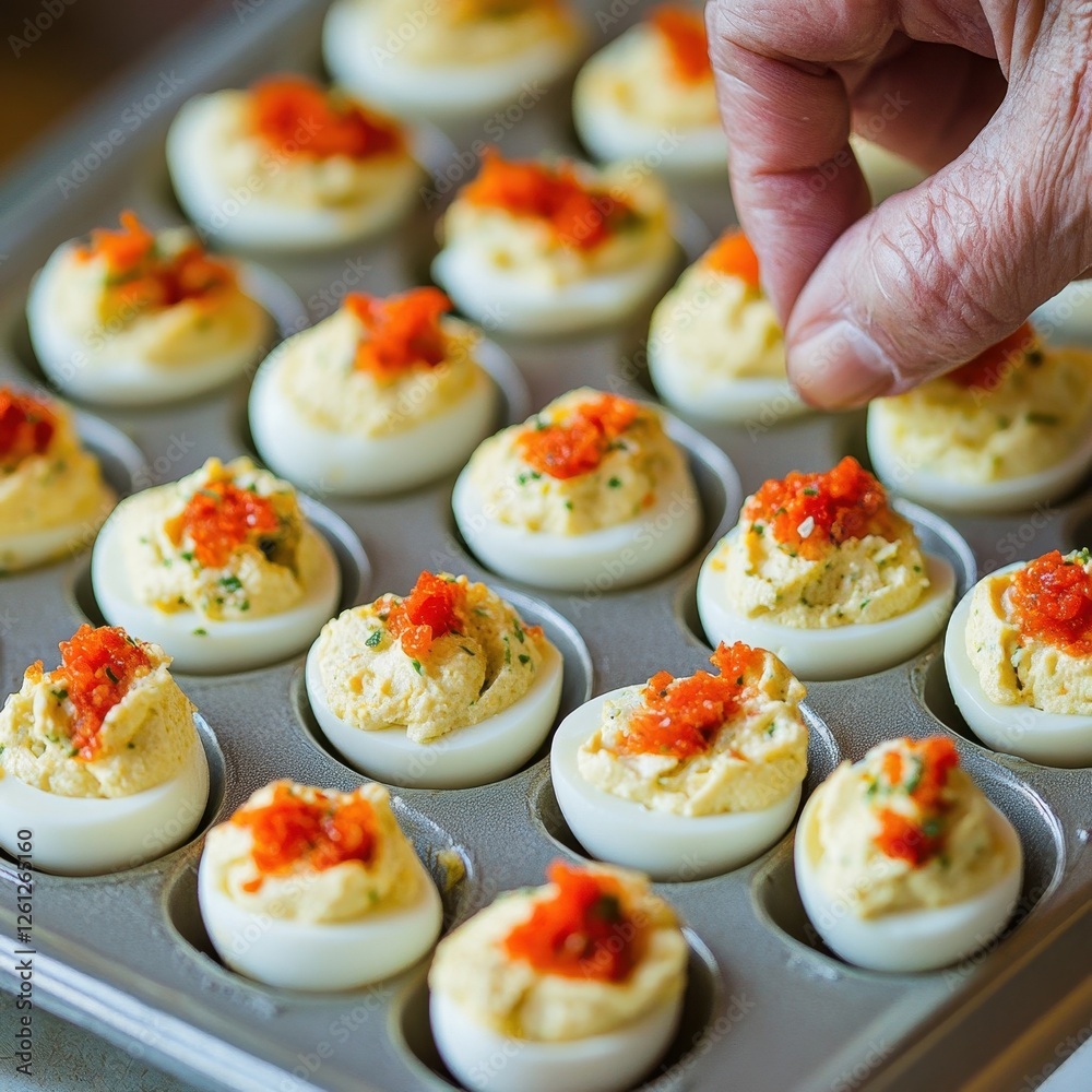 Delicious Deviled Eggs Preparation Close Up Delicious Deviled Eggs Preparation Close Up