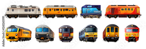Collection of various cartoon-style train icons