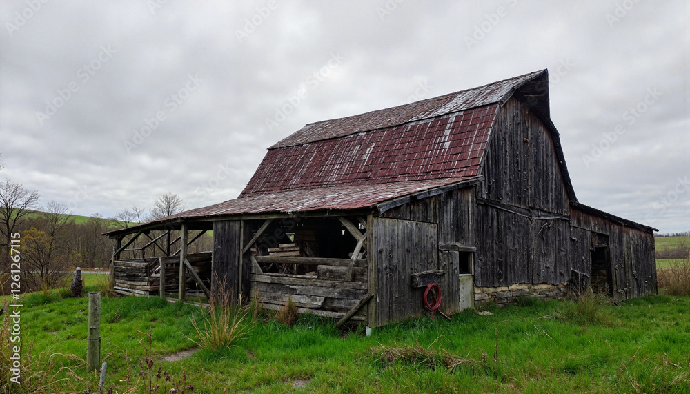 Old rustic barn in a grassy field Old rustic barn in a grassy field