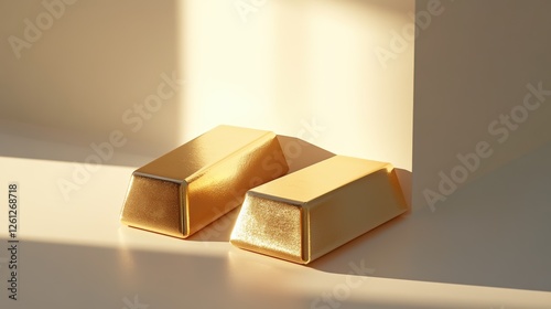 Two gold bars. Shiny gold ingots. Gold is a precious metal that protects against the depreciation of money and inflation. photo