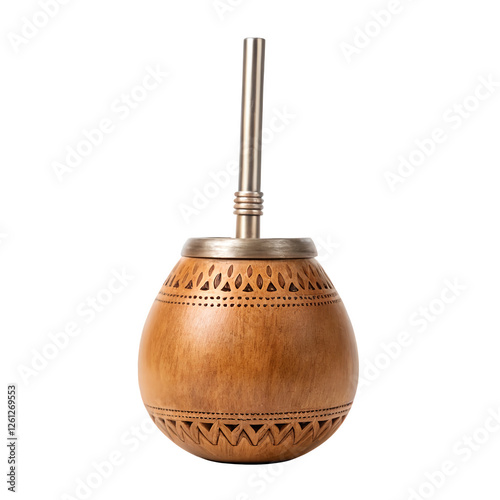 Yerba Mate Gourd with a Metal Straw (Bombilla): Perfect for Traditional Drink Photography, Cultural Branding, and Herbal Beverage Promotions.