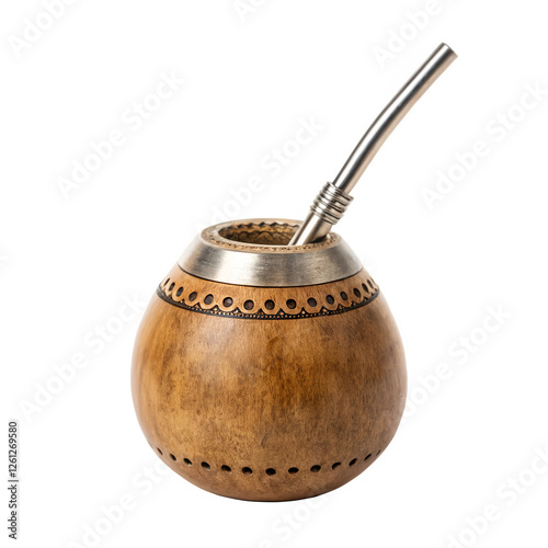Yerba Mate Gourd with a Metal Straw (Bombilla): Perfect for Traditional Drink Photography, Cultural Branding, and Herbal Beverage Promotions.