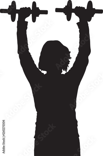 vector; silhouette of a woman dumbbells lift dumbbells