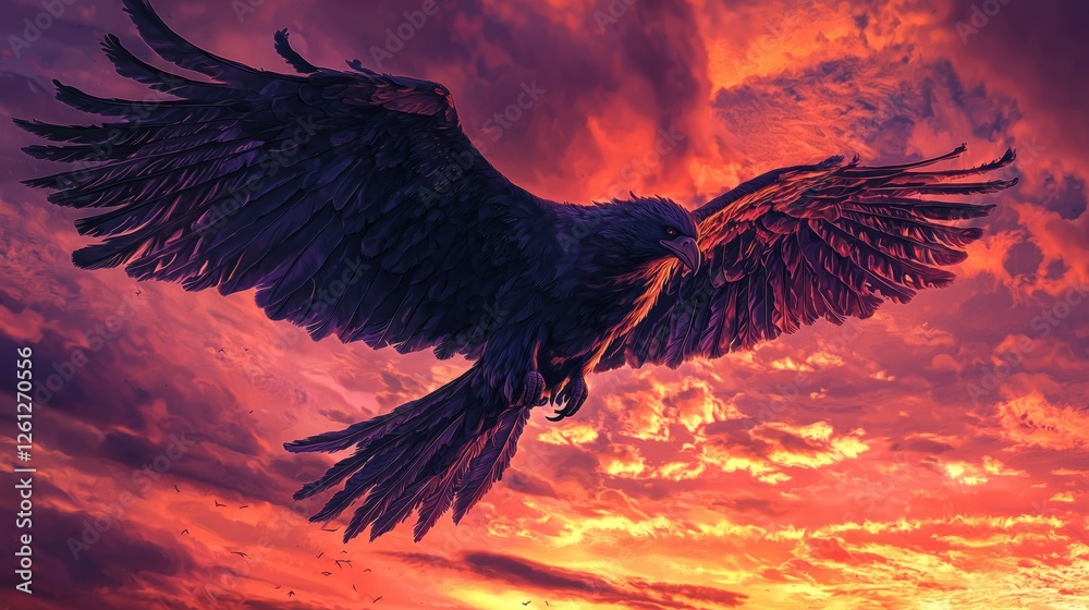 Obraz premium Twilight Griffin Soaring Through a Vibrant Sky