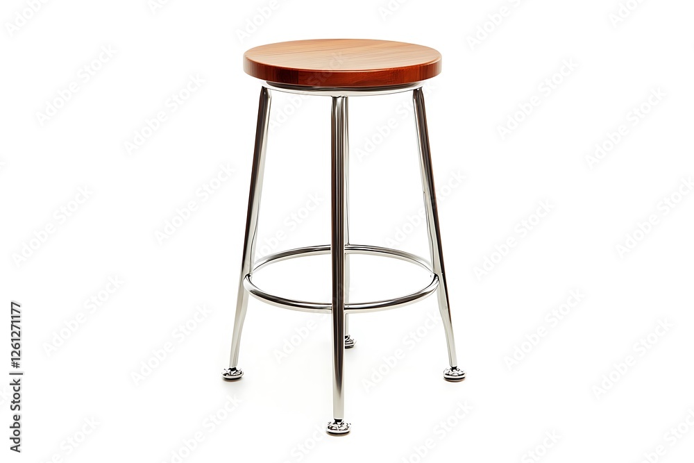 Bar stool with a minimalist metal frame and wooden seat, isolated on a white background, detailed photograph. Bar stool with a minimalist metal frame and wooden seat, isolated on a white background, detailed photograph.