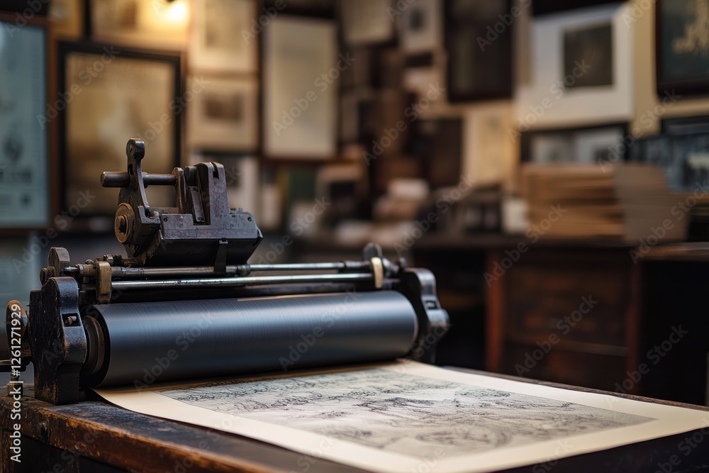 Fototapeta premium Antique Printing Press in Vintage Workshop