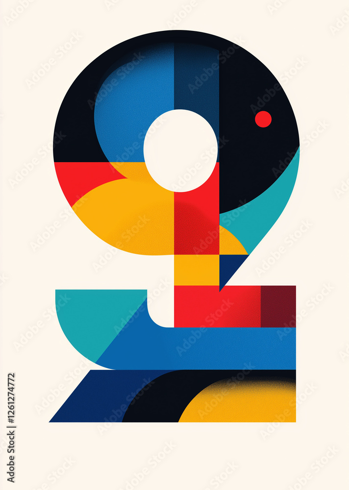 Number two with colorful geometric shapes and text space
