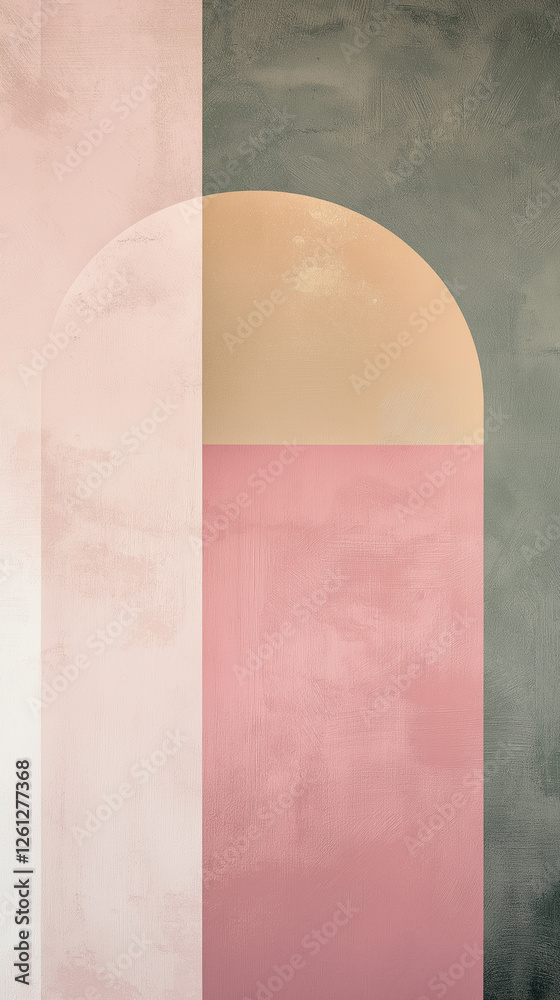 Vertical design of shapes in pink, beige and gray-green