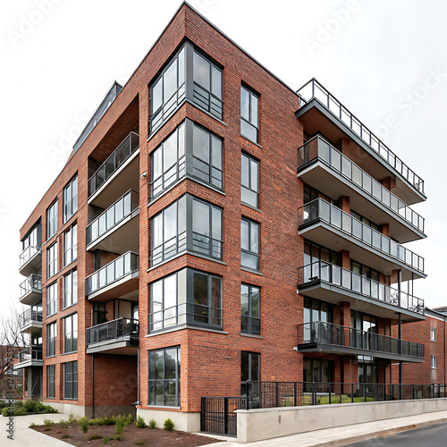 Modern Brick Apartment Building with Balconies