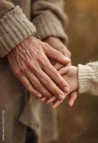 Grandmother holding grandchild's hand showing love and family connection