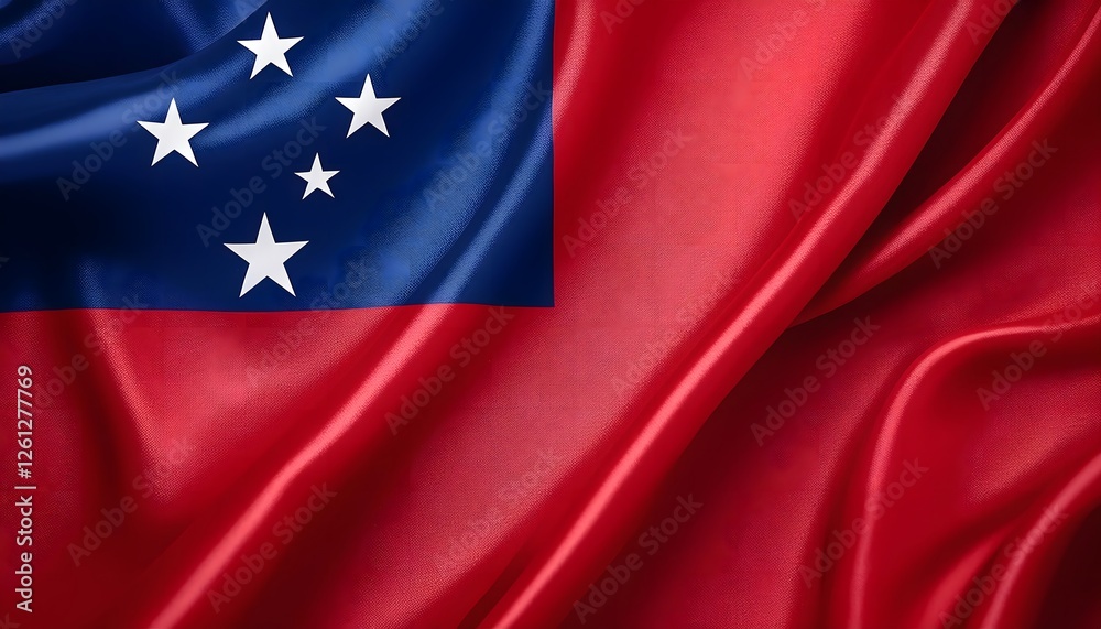 Vibrant Samoa flag waving with luxurious satin texture - Patriotic and cultural symbol Vibrant Samoa flag waving with luxurious satin texture - Patriotic and cultural symbol