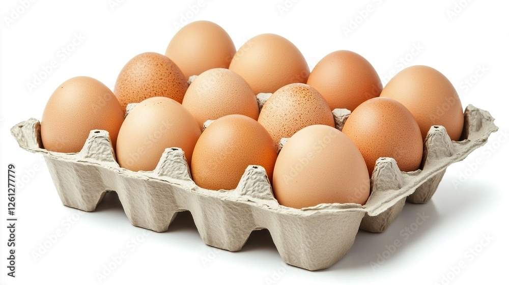 Fresh brown eggs in a cardboard carton on white background Fresh brown eggs in a cardboard carton on white background