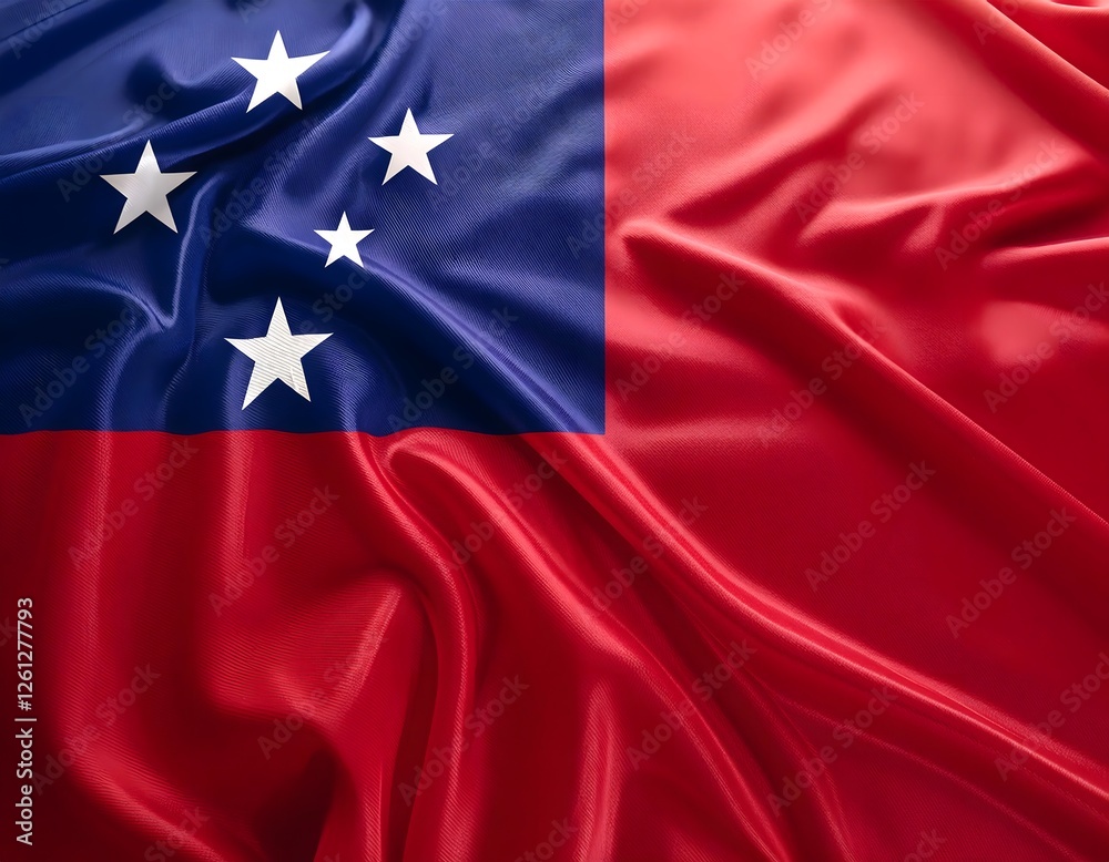 Vibrant Samoa flag waving with luxurious satin texture - Patriotic and cultural symbol Vibrant Samoa flag waving with luxurious satin texture - Patriotic and cultural symbol