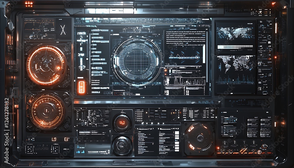 Fototapeta premium Composite image abstract technology interface, illustrating complex system design