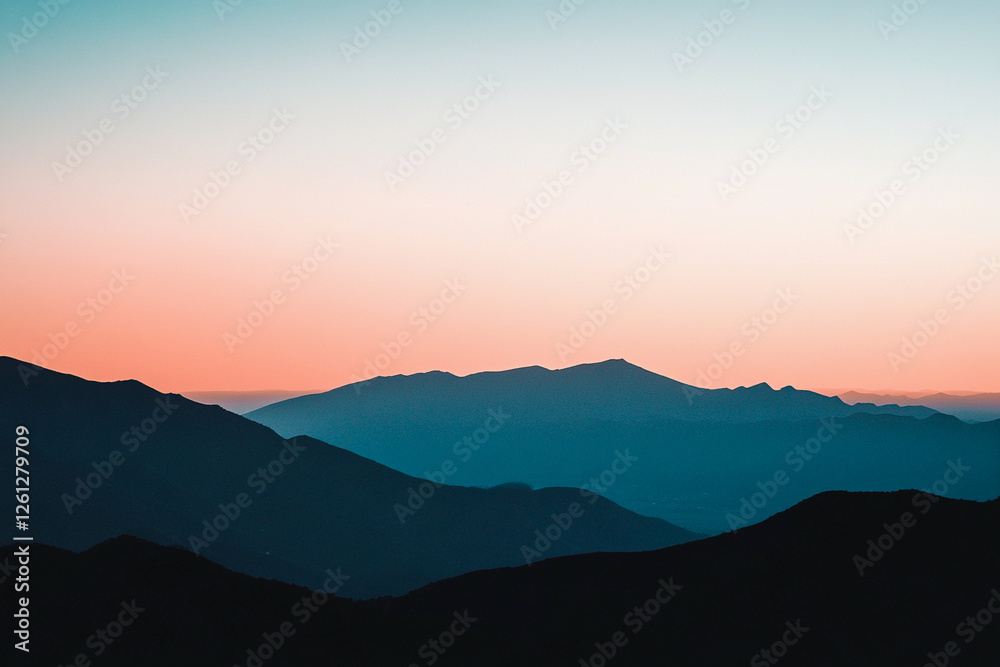 Fototapeta premium Mountain silhouettes at dusk. Generative AI