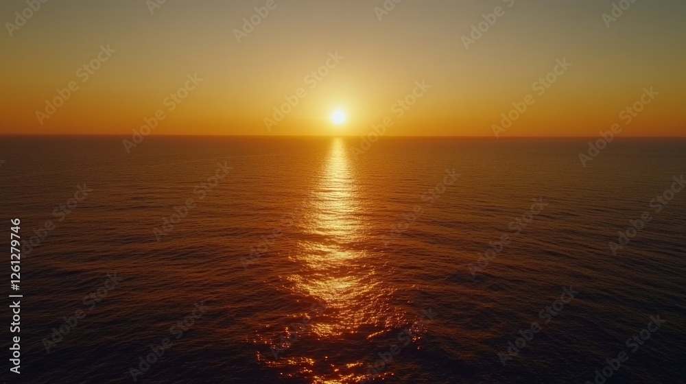 Obraz premium Serene Sunset Over Calm Ocean Waves With Golden Reflection