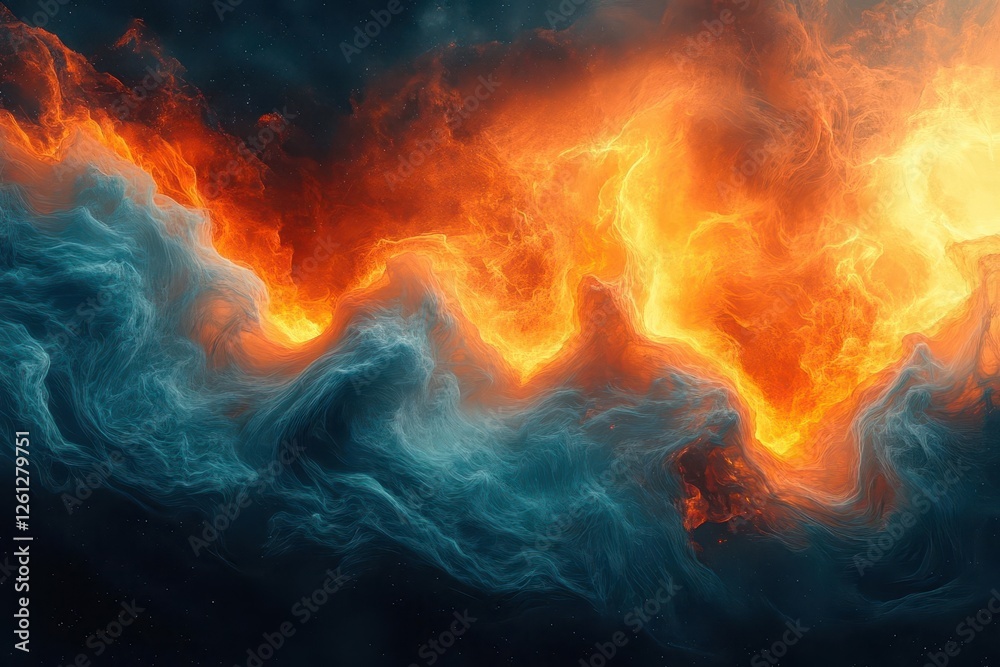 ethereal cosmic abstract with flowing liquid gradients in deep teal and burning orange geometric crystalline structures emerging from swirling nebulous clouds ethereal cosmic abstract with flowing liquid gradients in deep teal and burning orange geometric crystalline structures emerging from swirling nebulous clouds