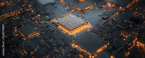 Computing processor, CPU, microchip, and electronic circuit board, representing advanced technology and AI-driven solutions